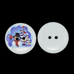 祝日モチーフボタン  ウッドボタンクリスマスのための2 穴の染めフラットラウンドプリント木製の縫製ボタン  モーブ  13x4mm  穴：1.5mm&nbsp;BUTT-P001-13mm-02