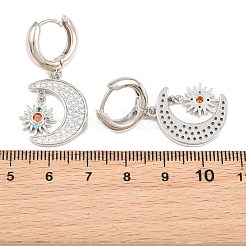 真鍮製マイクロパヴェキュービックジルコニアフープピアス  太陽と月  鉛フリー＆カドミウムフリー  ラックめっき  長持ちメッキ  プラチナ  37x15mm&nbsp;KK-CBA8324-05A-P
