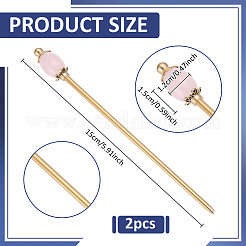 天然ローズクォーツバレルビーズ2個、真鍮ヘアスティック付き  ゴールドカラー  150mm&nbsp;OHAR-PH00014