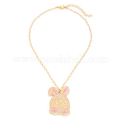 Easter Pink Rabbit Zinc Alloy Enamel with Imitation Pearl Pendant Iron Chain Necklaces for Women&nbsp;FS-WGDCBF5-01