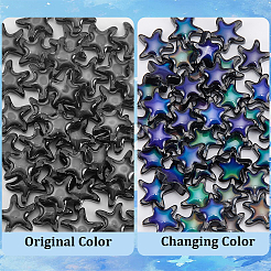 50PCSガラスビーズ  温度感知色変化ビーズ  スター  ブラック  14.5x16x5mm  穴：0.7mm&nbsp;GLAA-SC0003-45