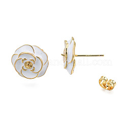 スプレー塗装真鍮スタッドピアスパーツ  ニッケルフリー  花  片穴パーツ用  18KGP本金メッキ  14.5x14.5mm  ピン：0.7mm&nbsp;KK-N233-396