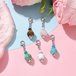 天然および合成の混合石のペンダント装飾  合金製カニカン付き  ラウンド  33~34mm&nbsp;HJEW-JM01670