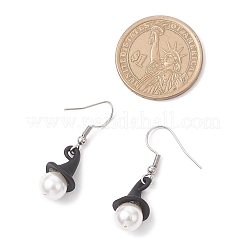 Halloween Theme Alloy Shell Pearl Hat Dangle Earrings&nbsp;EJEW-JE06542