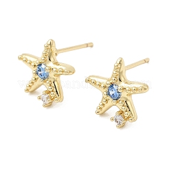 Starfish Brass Micro Pave Cubic Zirconia Stud Earrings&nbsp;EJEW-Z153-02G