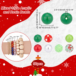 ミックススタイルのアクリルと樹脂ビーズ1セット  ラウンド  レッド  17.5~20x18~20mm  穴：2.5~3.5mm  50個/セット&nbsp;MACR-PH0001-56B