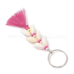 Natural Shell Polycotton(Polyester Cotton) Tassels Pendant Keychains&nbsp;KEYC-JKC01292