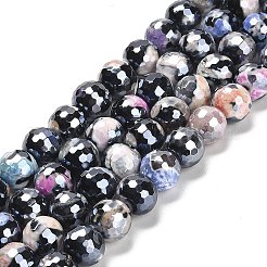 Electroplated Natural Fire Crackle Agate Round Beads Strands&nbsp;G-G0006-A02-09