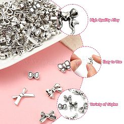100個10スタイルチベットスタイル合金ビーズ  蝶結び  アンティークシルバー  7~13.5x10~19x3~5mm  穴：1.2~1.8mm  10個/スタイル&nbsp;FIND-CJ0003-95