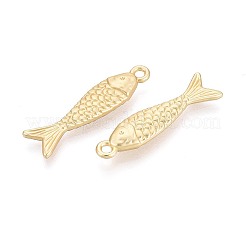 ラックメッキ合金ペンダント  カドミウムフリー＆鉛フリー  魚のチャーム  マットゴールドカラー  30x8x3.5mm  穴：1.8mm&nbsp;PALLOY-N179-64MG