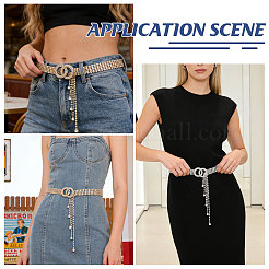 2Pcs 2 Colors Brass & Iron Full Crystal Rhinestone Chain Belts with Double Rings Buckles&nbsp;AJEW-FG0006-30A