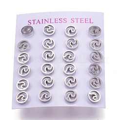 変色しにくい304ステンレススチールスタッドピアス  耳ナッツ  波付きのフラットラウンド  ステンレス鋼色  13x8x2mm  ピン：0.8mm  12のペア/カード&nbsp;EJEW-N045-01P