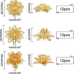 36Pcs 3 Style Brass 3D Flower Bead Caps&nbsp;KK-FH0002-48