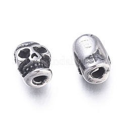 ハロウィン 304 ステンレス ビーズ  スカルヘッド  アンティークシルバー  7x5.5x5mm  穴：1.8mm&nbsp;STAS-M274-097AS