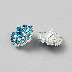 真鍮ラインストーンシャンクボタン  1穴  ブルー  12x7.5mm  穴：1.4mm&nbsp;DIY-WH0320-76A