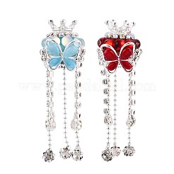 蝶と王冠の合金ラインストーンタッセルチェーンダングルビーズ  アクリルと樹脂を使用  ビーズペンやジュエリーキーホルダー作りに使えるフォーカルビーズ  ミックスカラー  58~62x18.5~19.5x19~22mm  穴：2.5mm&nbsp;OACR-N141-03
