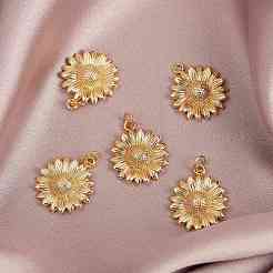 真鍮製ペンダント5個  長持ちメッキ  花  18KGP本金メッキ  21x18x4.5mm  穴：3mm  丸カン：5x0.8ミリ&nbsp;KK-SZ0004-39