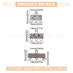 120pcs 3 styles Tibetan Style Alloy Flower/Rectangle Chandelier Component Links&nbsp;FIND-GO0003-62
