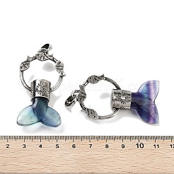 天然のカラフルな蛍石のクジラの尾の大きなペンダント  ラックメッキアンティークシルバーメッキ合金魚リングチャーム  カドミウムフリー＆鉛フリー  56~57x29x12.5~13mm  穴：6.5x6mm&nbsp;G-Q163-03AS-02
