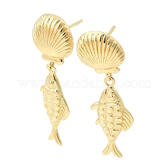 真鍮製ダングルピアス  カドミウムフリー＆鉛フリー  18KGP本金メッキ  ラックめっき  長持ちメッキ  海洋のテーマ  魚  43x14.5mm&nbsp;EJEW-D352-06G-03