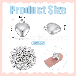 CCBプラスチックペンダント100個  ハートチャーム  プラチナ  18x15x8.5mm  穴：1.8mm&nbsp;CCB-UN0001-03P