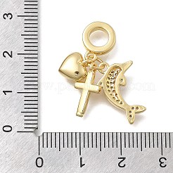 Brass Micro Pave Clear Cubic Zirconia European Dangle Charms&nbsp;KK-D431-033G-G
