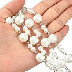Handmade Round Glass Pearl Beads Chains for Necklaces Bracelets Making&nbsp;X-AJEW-JB00055-01