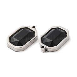 ステンレスペンダント201個  アクリルラインストーン付き  八角形チャーム  ステンレス鋼色  ブラック  19x12x4mm  穴：1.2mm&nbsp;STAS-Q216-06P