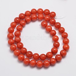 天然石マレーシアジェイドビーズ連売り  ラウンド  染め  レッドオレンジ  8mm  穴：1mm  約48個/連  15インチ&nbsp;G-A146-8mm-B09