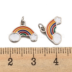304ステンレススチールチャーム  エナメルと丸カン付き  レインボーチャーム  ステンレス鋼色  9.5x13x1mm  穴：2.5mm&nbsp;STAS-O003-10P