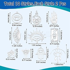 20個 10スタイル 201 ステンレススチール レーザーカットチャーム  エジプトの目  混合形状  ステンレス鋼色  12~38.5x13.5~32x1mm  穴：1.5~1.8mm  2個/スタイル&nbsp;STAS-SZ0002-67P