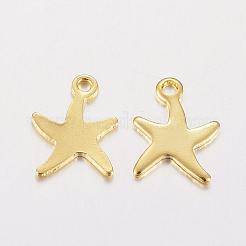 304ステンレススチールチャーム  DIYのジュエリーには  ヒトデ/海星  18KGP本金メッキ  11x9x0.8mm  穴：1mm&nbsp;X-STAS-F162-40G