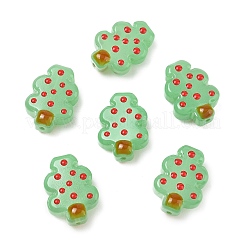 クリスマステーマの透明ガラスエナメルビーズ  クリスマスツリー  染め＆加熱  春の緑  22x16x8mm  穴：1.4mm&nbsp;LAMP-B028-02