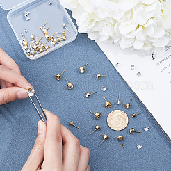 DIY 304 ステンレス イヤリング作成キット  スタッド イヤリングのセッティングとクリア アクリル ラインストーン カボションを含む  ゴールドカラー  イヤリングセッティング: 3mm/4mm/5mm/6mm/7mm ラインストーンに適合。  40個/箱&nbsp;DIY-UN0002-30G