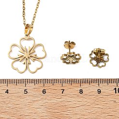フラワー 201 ステンレススチールペンダントネックレス＆スタッドピアスセット（女性用）  ゴールドカラー  447mm&nbsp;SJEW-Q025-04G