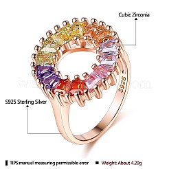 スター指輪シルバードーナツフィンガー指輪925個  レインボーカラーのキュービックジルコニア  s925スタンプあり  カラフル  ローズゴールド  usサイズ9（18.9mm）&nbsp;RJEW-BB67086-9