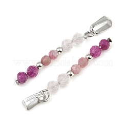 Faceted Round Natural Quartz Crystal & Ruby & Pink Tourmaline Beaded Pendants&nbsp;X-PALLOY-JF03529-09