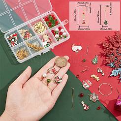 クリスマステーマのDIYイヤリング作りキット  ガラスパールとバイコーンビーズを含む  真鍮のピアスフック  リース&ハウス&サンタクロース合金エナメルリンク&ペンダント  ミックスカラー  130個/箱&nbsp;DIY-SC0022-80