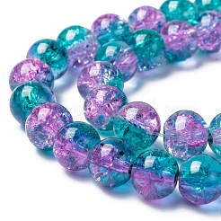 スプレープリントクラックガラスビーズ連売り  ラウンド  ツートン  ダークシアン  8mm  穴：1.3~1.6mm  約100個/連  31.4インチ&nbsp;CCG-Q002-8mm-06