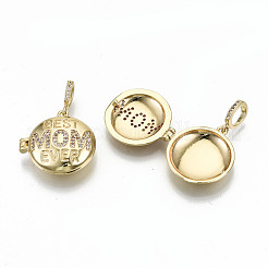 Brass Micro Pave Clear Cubic Zirconia Locket Pendants&nbsp;ZIRC-S067-220-NF