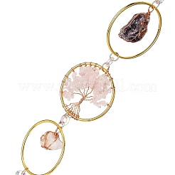 Flat Round with Tree of Life Natural Gemstone Chips Chandelier Hanging Suncatcher&nbsp;AJEW-Q143-03