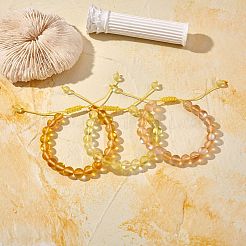 3個のラウンド合成ムーンストーン編組ビーズブレスレット  女性のためのアクセサリー用原石のアクセサリー  きいろ  内径：1-7/8~3-1/4インチ（4.8~8.3cm）&nbsp;BJEW-SW00061-03
