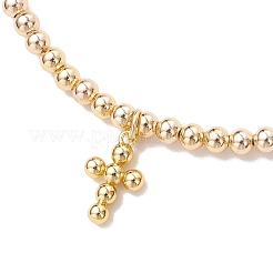 真鍮製チャーム付きブレスレット  女性用ラウンドビーズストレッチブレスレット  クロス  18KGP本金メッキ  内径：2-1/8インチ（5.25cm）&nbsp;BJEW-JB12204
