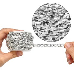 アルミカーブチェーン  キューバチェーン  溶接されていない  スプールで  プラチナ  13x8x2.3mm  約14.99フィート（5ヤード）/ロール&nbsp;CHA-CJC0001-01P