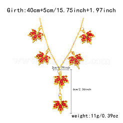 合金製ライトサイアムラインストーンメープルリーフyビブネックレス（女性用）  ゴールドカラー  15.75インチ（40cm）  ペンダント：60x20mm&nbsp;FS-WG7D948-02