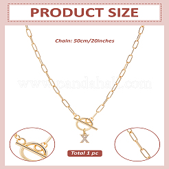 1Pc 304 Stainless Steel Chain & Brass Micro Pave Cubic Zirconia Letter Pendant Necklaces&nbsp;NJEW-LP0001-36X-G