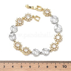 Brass Micro Pave Clear Cubic Zirconia Link Chain Bracelets for Women&nbsp;BJEW-C156-06A-PG