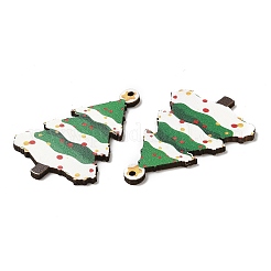 片面クリスマスプリントウッドビッグペンダント  クリスマスツリーのチャーム  グリーン  54.5x38x2.5mm  穴：2mm&nbsp;WOOD-D025-41