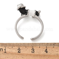 真鍮エナメルカフ指輪  カドミウムフリー＆鉛フリー  犬  プラチナ  調整可能  10.8x18mm&nbsp;RJEW-C120-24P