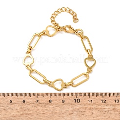 304ステンレススチール製ハート＆ペーパークリップリンクブレスレット（女性用）  ゴールドカラー  6.61インチ（16.8cm）&nbsp;BJEW-F536-21G